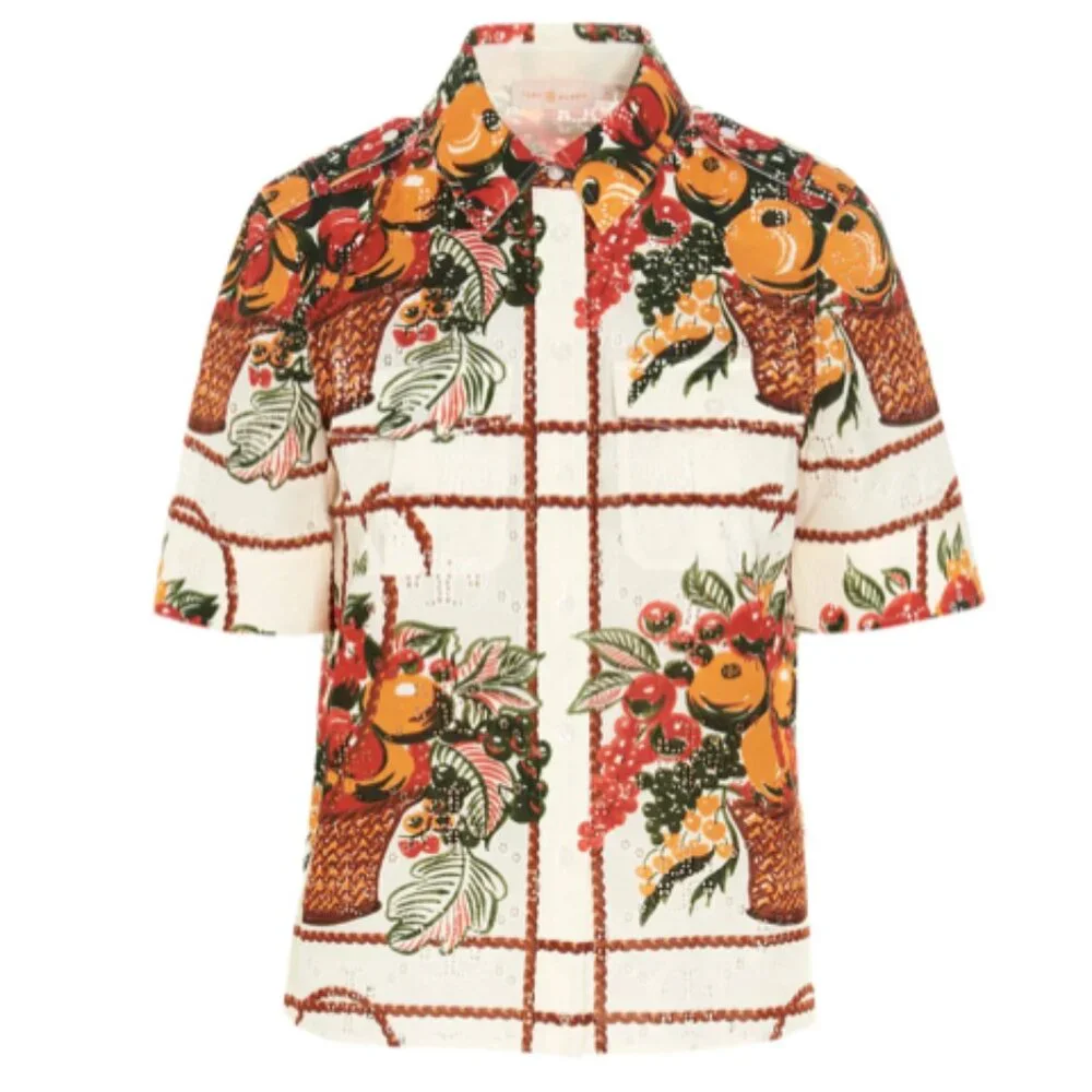 Tory Burch Printed Camp Shirt sz 0 - Picture 1 of 9